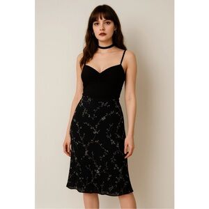 Vtg 90s Express World Brand Knit Slip Skirt Size L Bias-Cut Floral Fairy Grunge